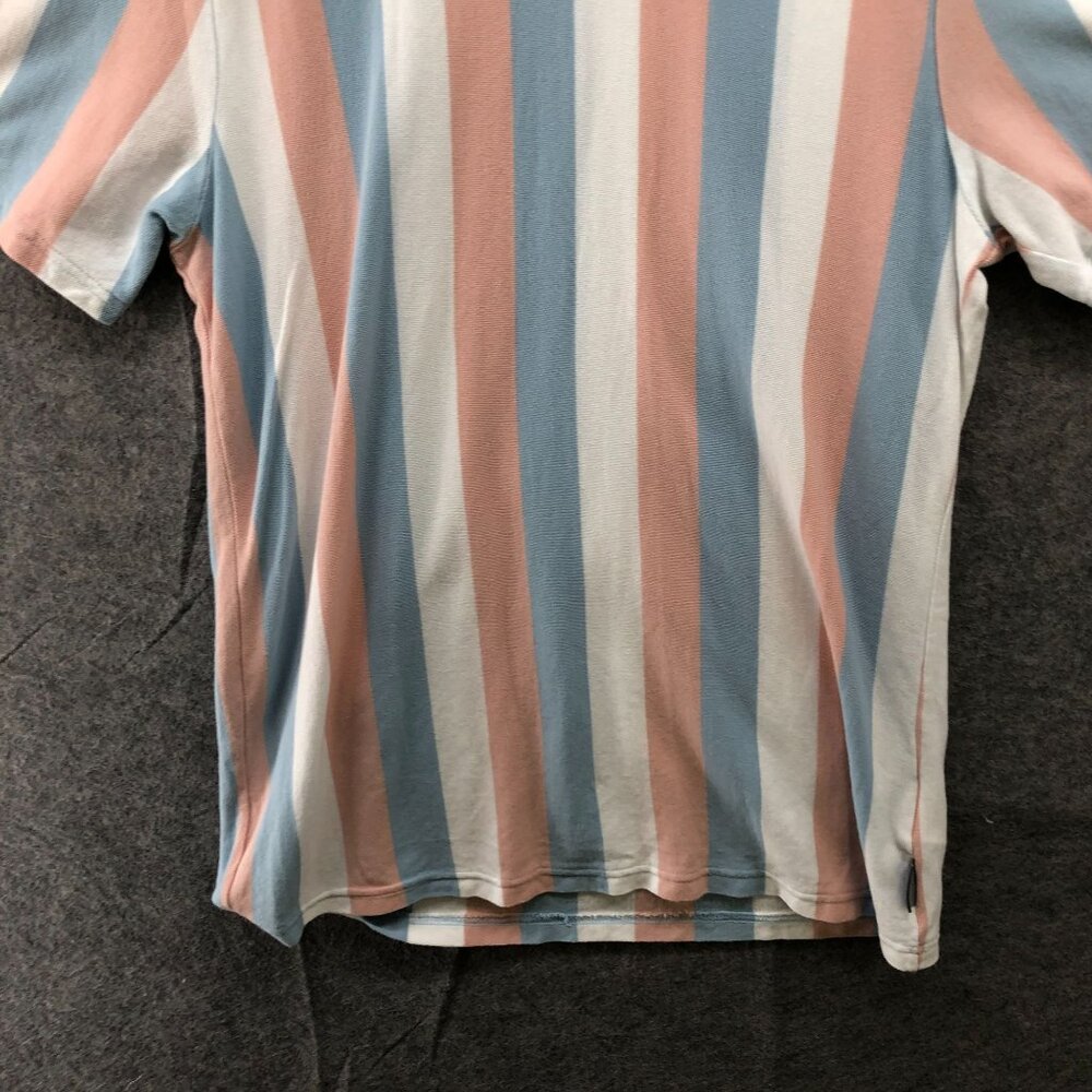Guess Knit T Shirt Mens XL Cotton Crewneck Short Sleeve Striped Peach‎ Blue Long - Picture 4 of 8